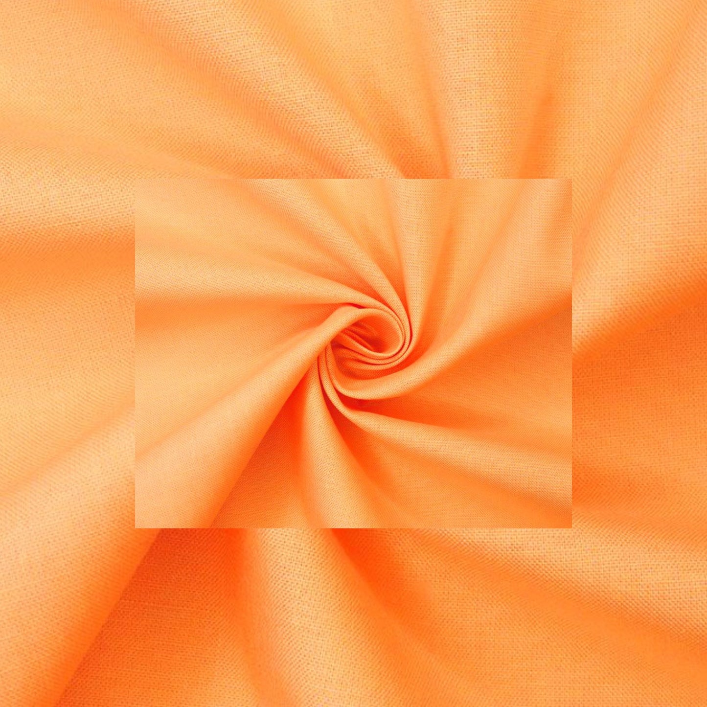 Bright orange fabric draped in a spiral pattern with a solid orange square overlay in the center. Called Apricot 