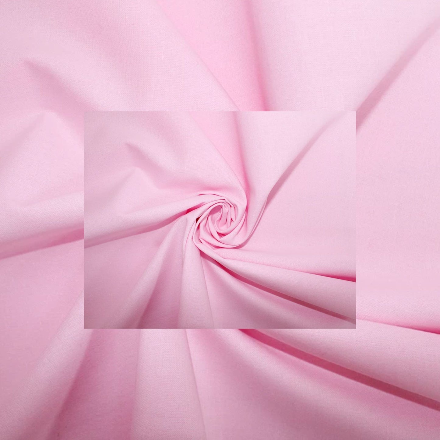 Light pink fabric draped in a spiral pattern with a semi-transparent square overlay in the center.