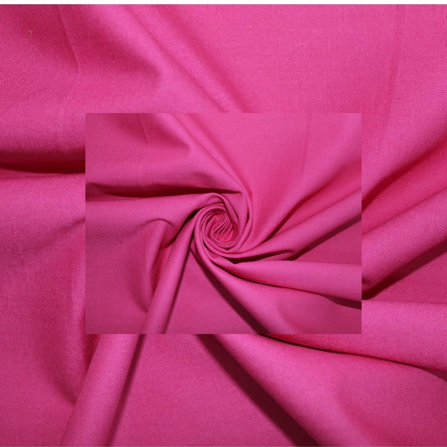 Bright pink fabric draped in soft folds with a centered inset showing a swirled texture of the same material.