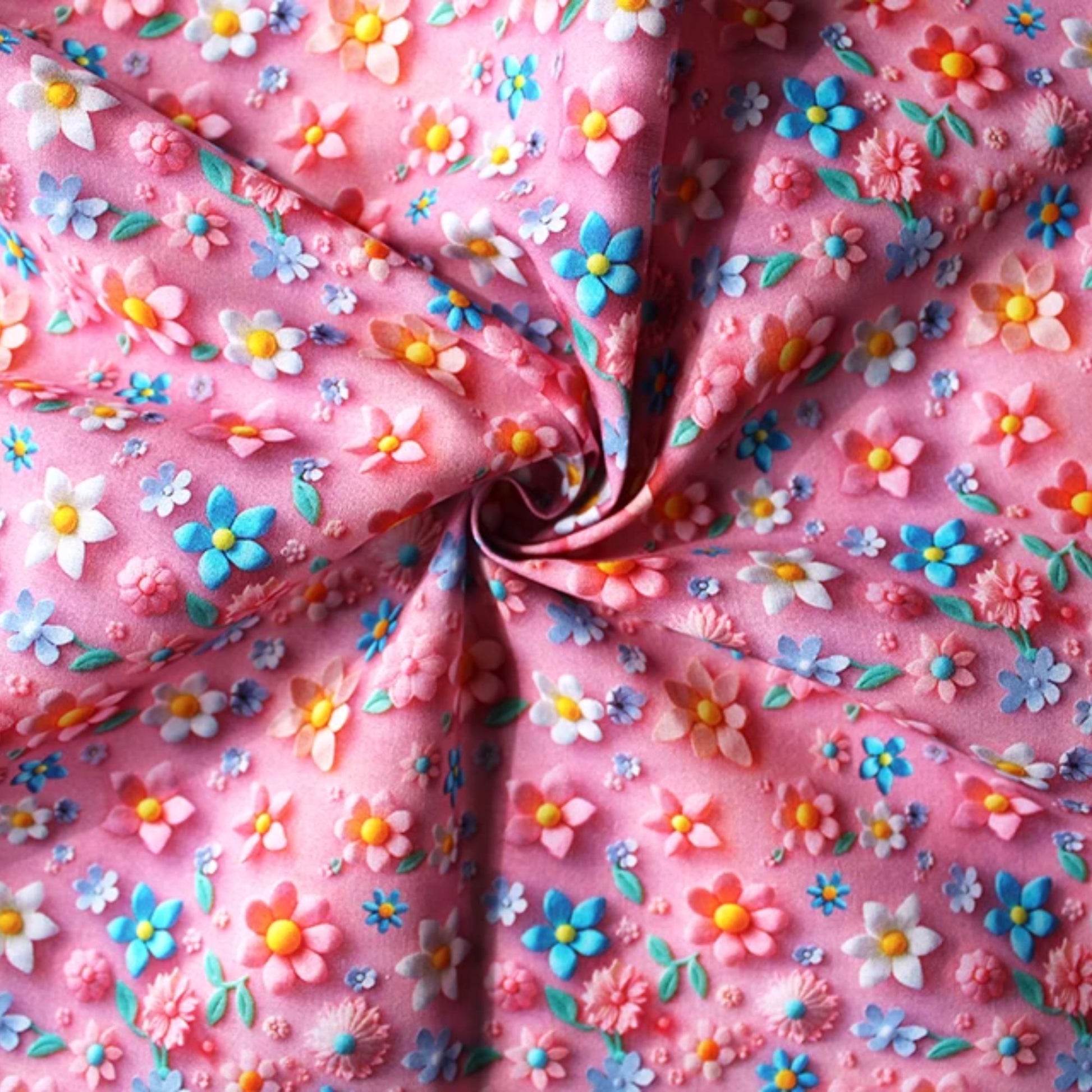 3D Digital Flower Pink fabric 100% Cotton
