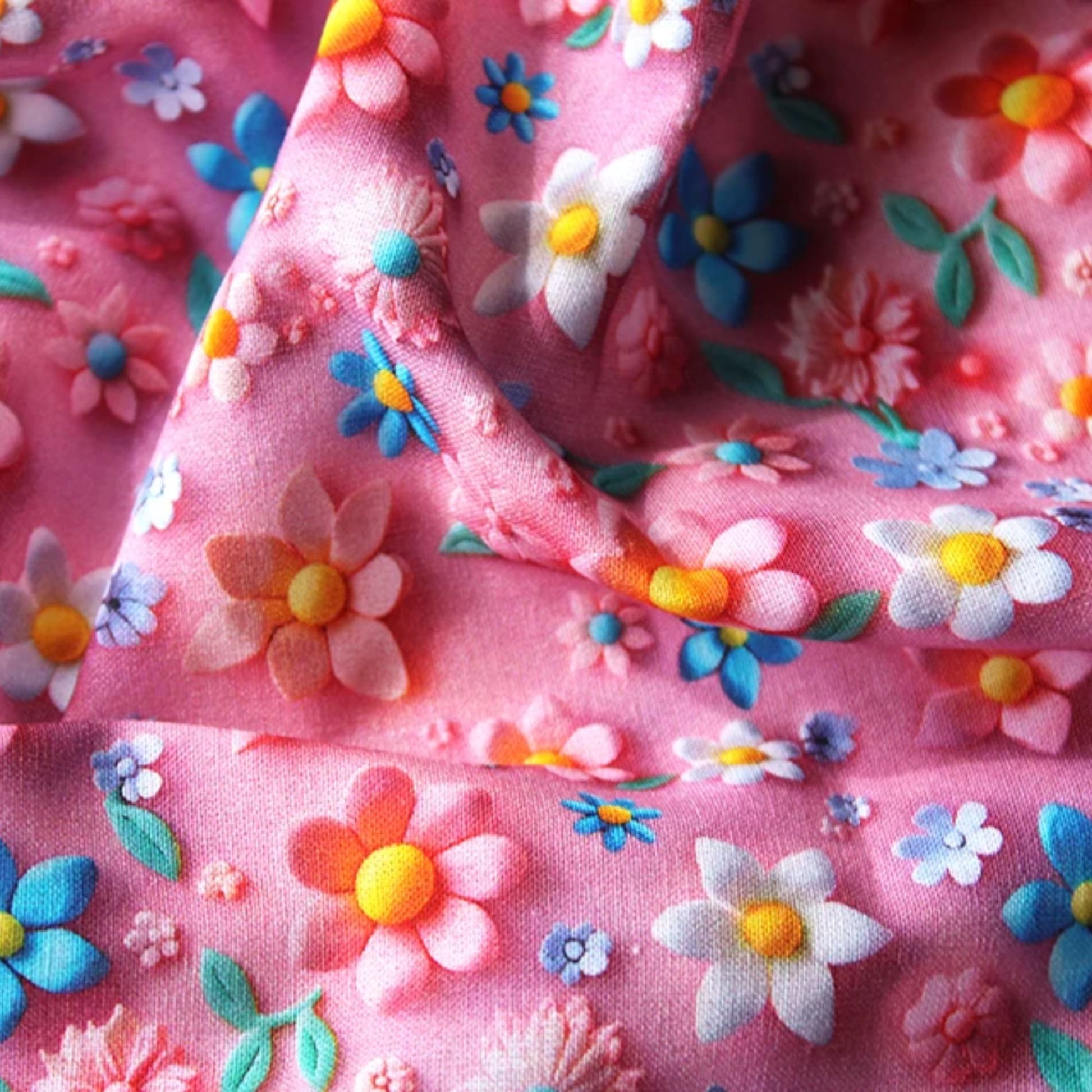 3D Digital Flower Pink fabric 100% Cotton