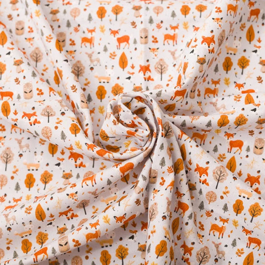 Foxes print 100% Needlecord fabric 