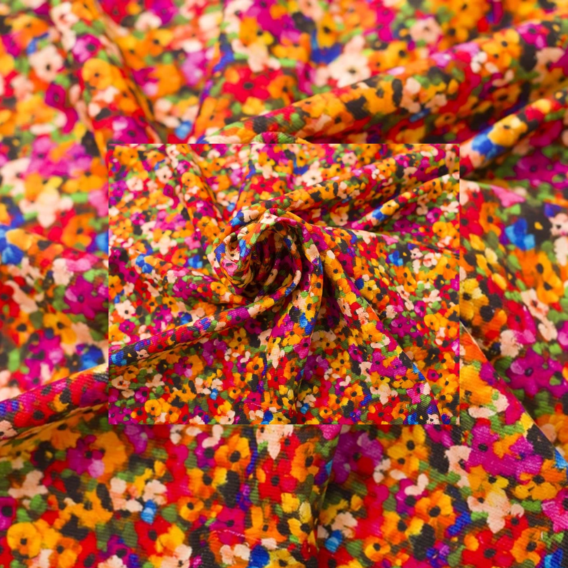 Needlecord 100% Fabric - Multi colour flowers