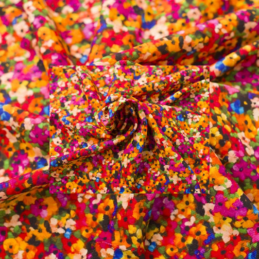 Needlecord 100% Fabric - Multi colour flowers