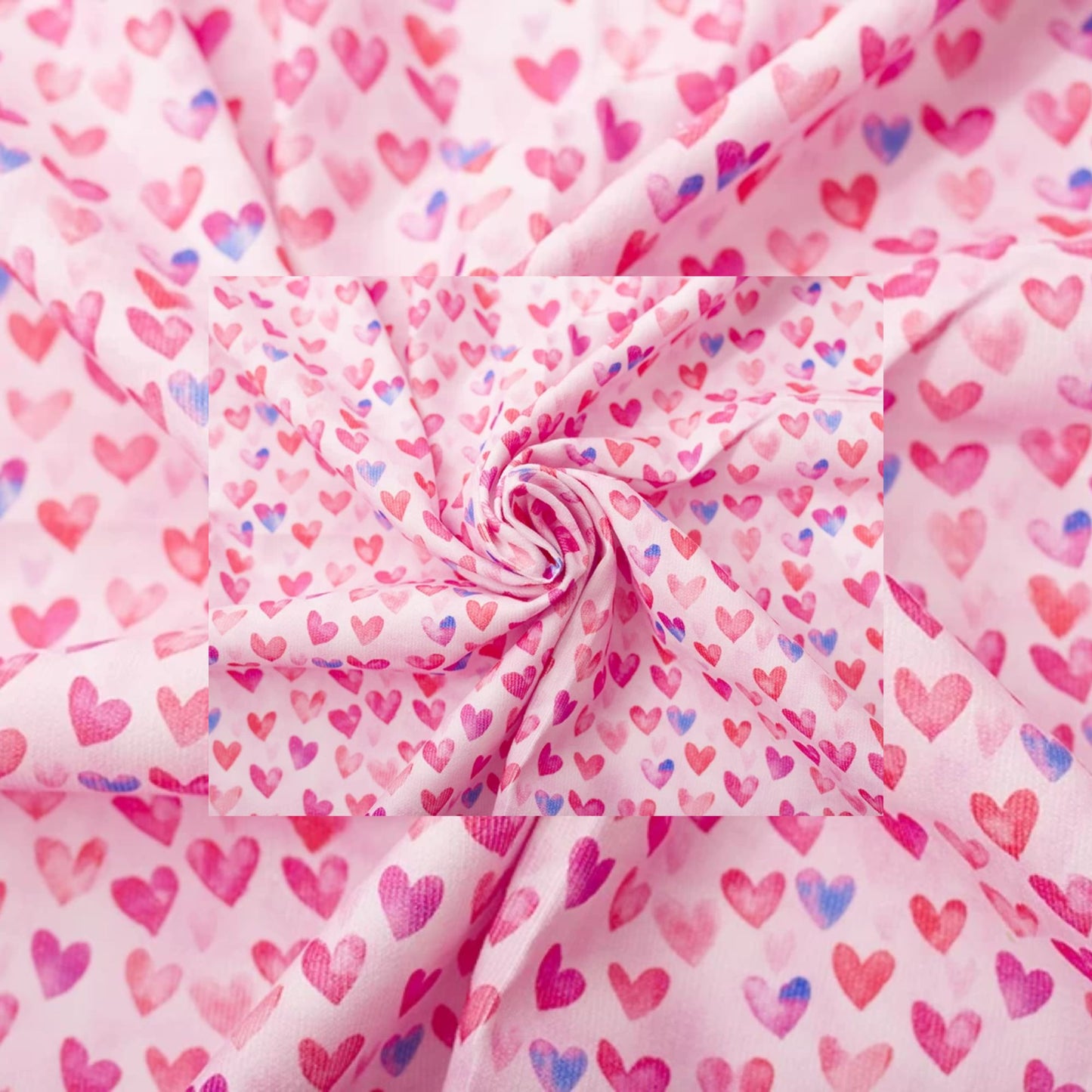 Needlecord fabric 100% cotton - pink hearts 