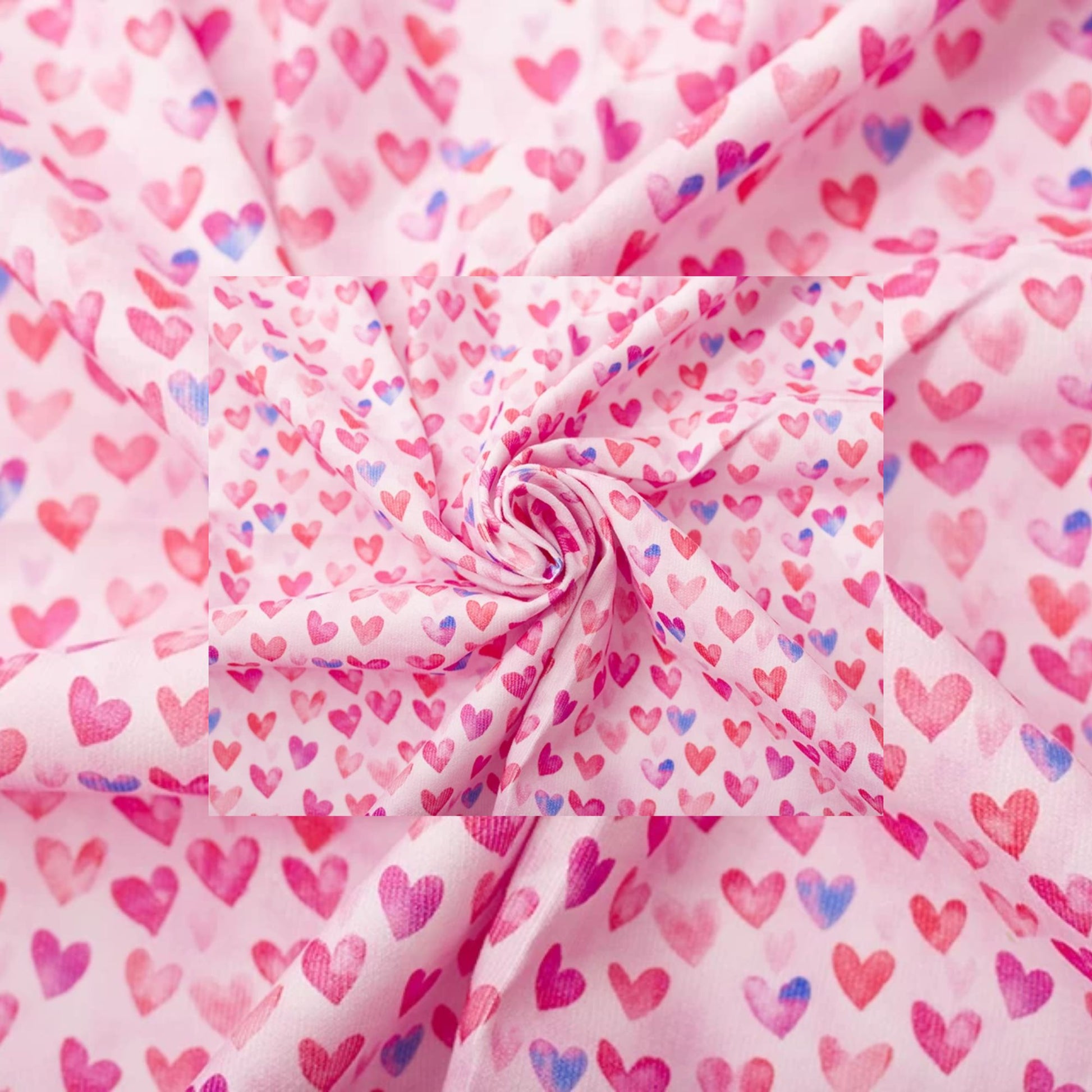 Needlecord fabric 100% cotton - pink hearts 