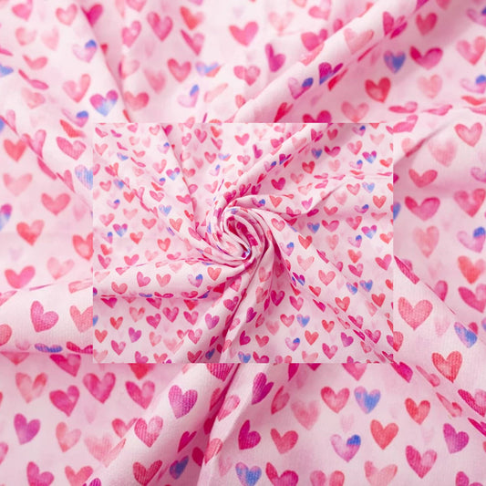 Needlecord fabric 100% cotton - pink hearts 