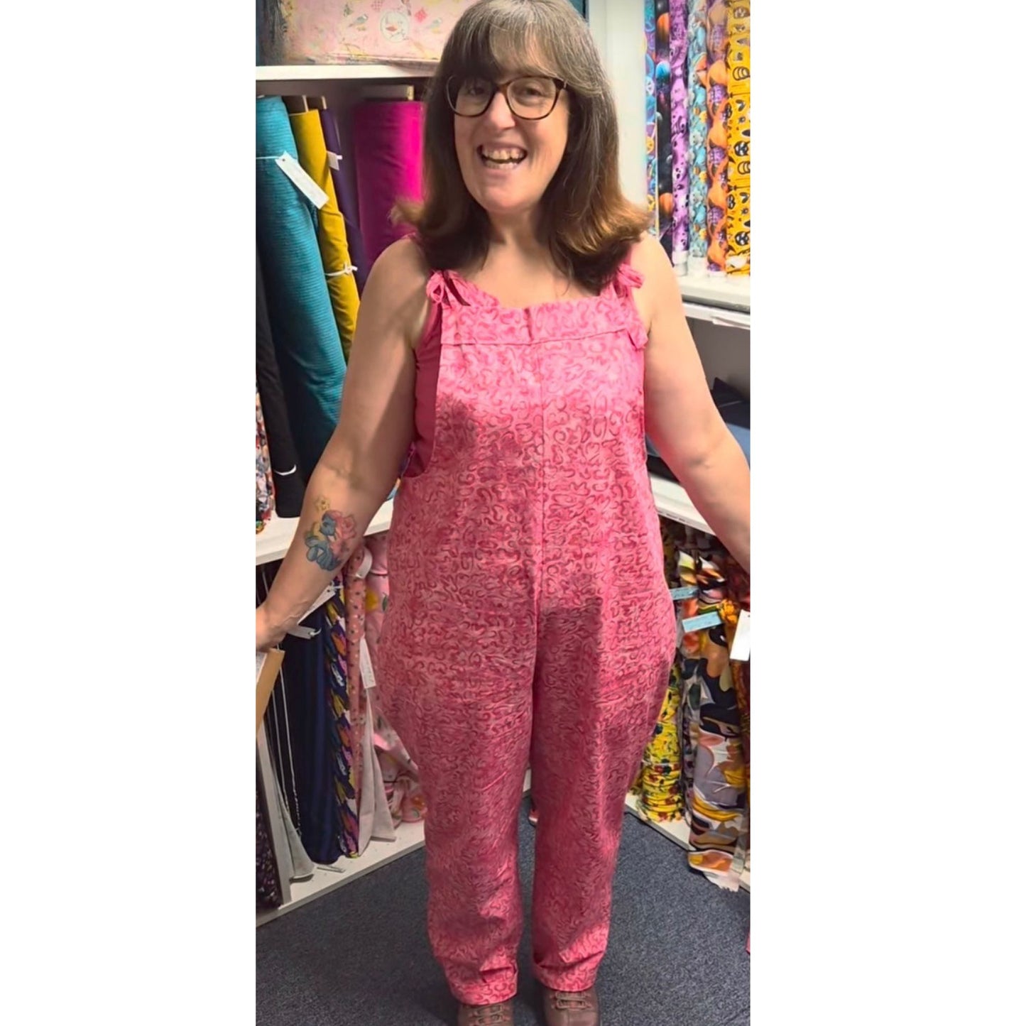 Sarah wearing Denton Dungarees