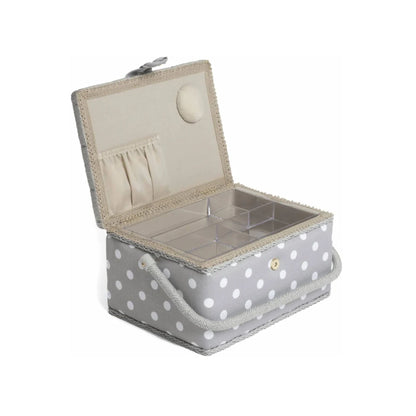 Hobby Gift Sewing Box Basket Medium Grey Polka Dots Craft