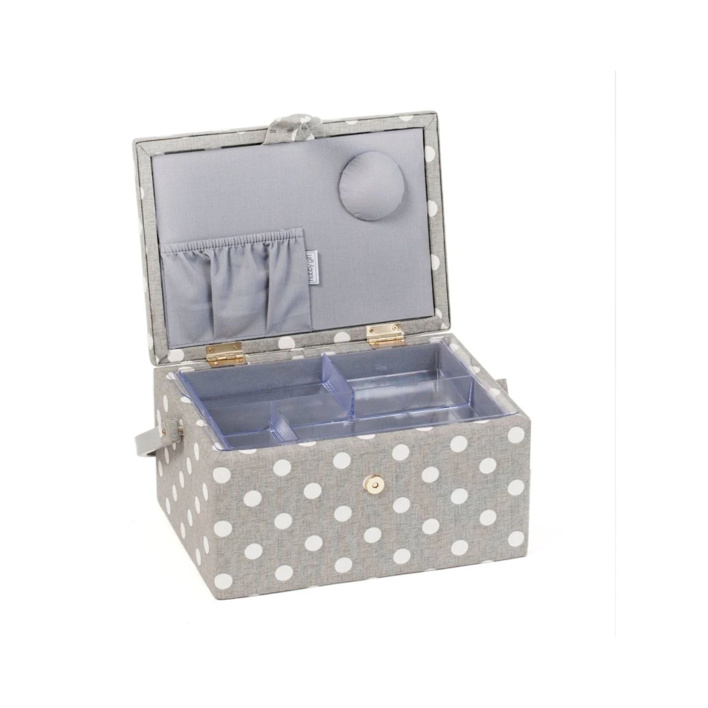 Hobby Gift Sewing Box Basket Medium Grey Polka Dots Craft